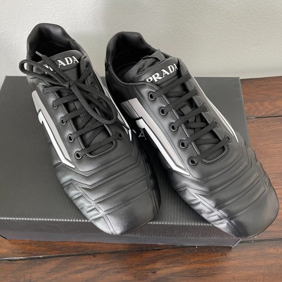 Prada 2EG285 Men's Black Leather Logo Lace-up Sneakers, Many sizes - Picture 7 of 16